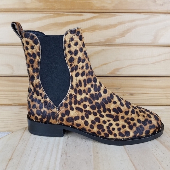 Rebecca Minkoff 7 US Sabeen Too Chelsea Boots Leopard Print Cow Fur Booties NEW - Picture 1 of 12